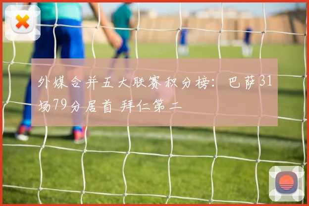 外媒合并五大联赛积分榜：巴萨31场79分居首 拜仁第二